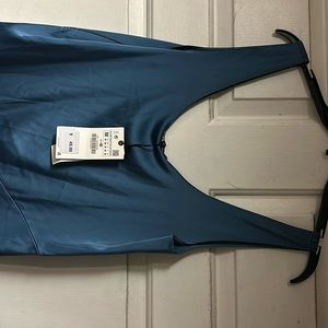 Blue satin Zara midi dress with slit